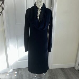 Vintage YSL Yves Saint Laurent Navy Long Sleeve Silk and Lambs Wool Dress Sz 42